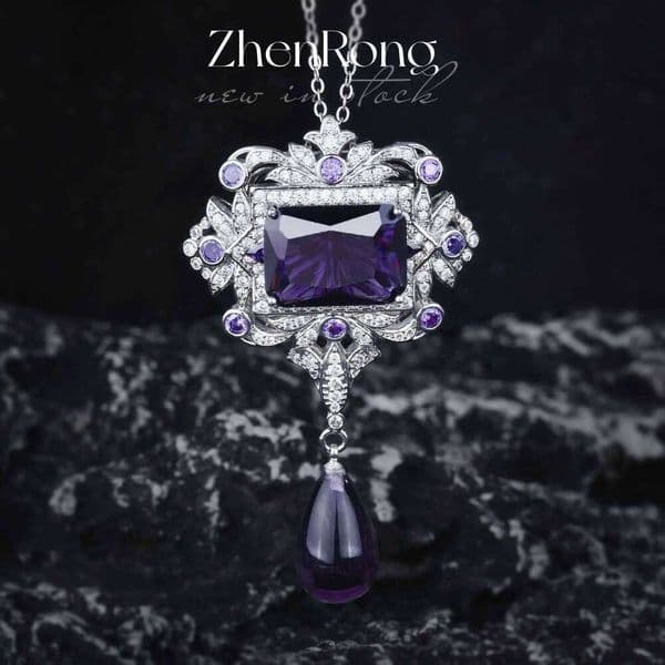 Elegant Rectangle Purple CZ Pendant Necklaces Wedding Ceremony Party Women's Necklace Accessory Luxury Jewelry Fancy Gifts