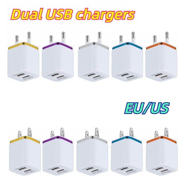 High Speed Wall Charger 5V 2.1A 1.0A dual USB Power Adapter for iPhone 7 8 plus x 11 12 13 14 samsung xiaomi LG for smart mobile phone iPad EU US Plug Travel charger
