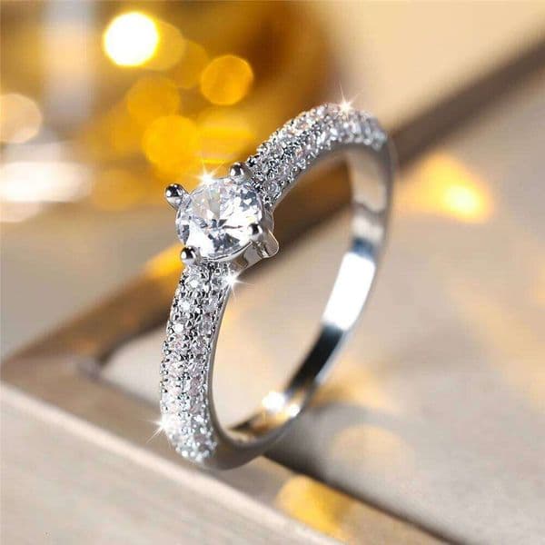 Unique Female White Black Round Zircon Stone Ring Dainty Silver Color Wedding Jewelry For Women
