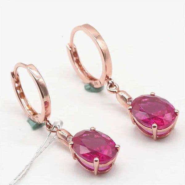 585 Purple Plated 14K Rose Gold Inlaid Ruby Oval Earrings for Women Classic Series Fashion Light Luxury Wedding Jewelry