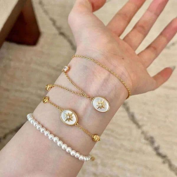 Light Luxury Gentle Style Retro White Fritillaria Octagonal Star Jewelry Sets Fine Exquisite Oval Necklaces Bracelet for Women