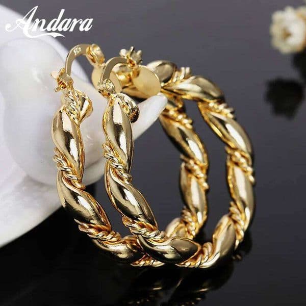 925 Sterling Silver Twisted Rope Loop 38mm Round Hoop 18K Gold Earrings For Women'S Fashion Wedding Engagement Party Jewel