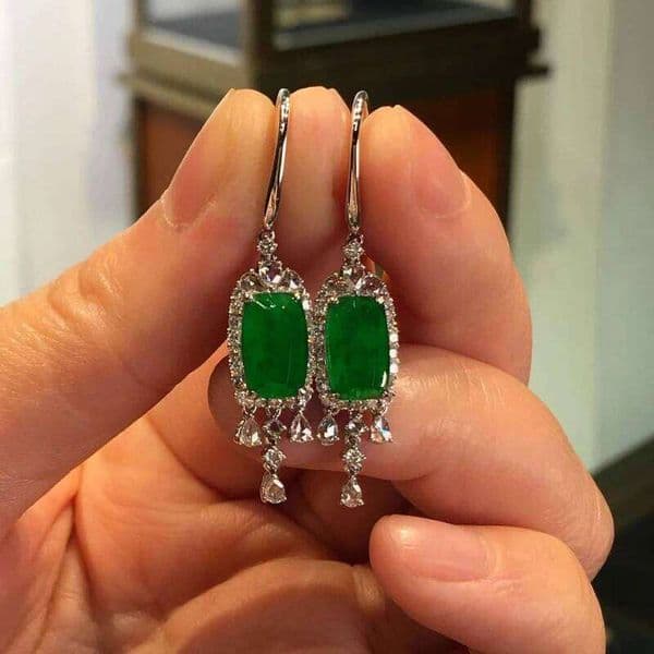 Natural Hotan Jade Exquisite Square green tassels earrings for women Ethnic Style Vintage party earings Banquet Jewelry