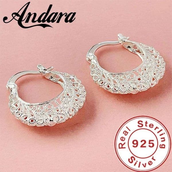 Andara Original 925 Sterling Silver Women's Hollow Design Moon Earrings for Women Wedding Jewelry Gift
