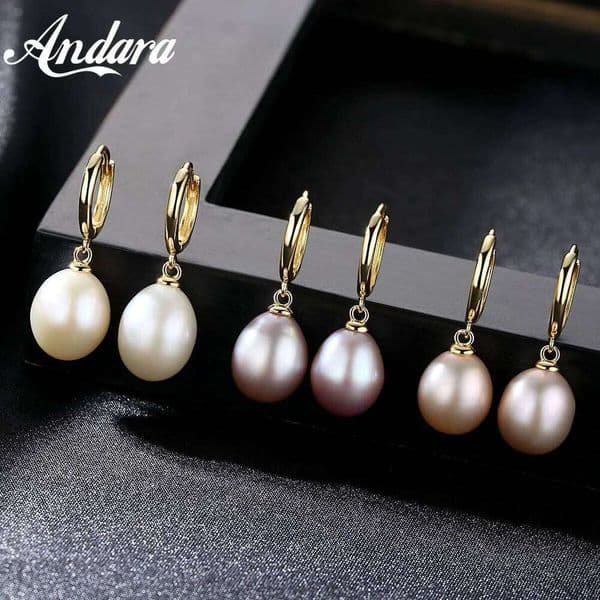High S925 Sterling Silver 9-10mm Pearl Earrings 18K Gold Jewelry for Women Engagement Gifts