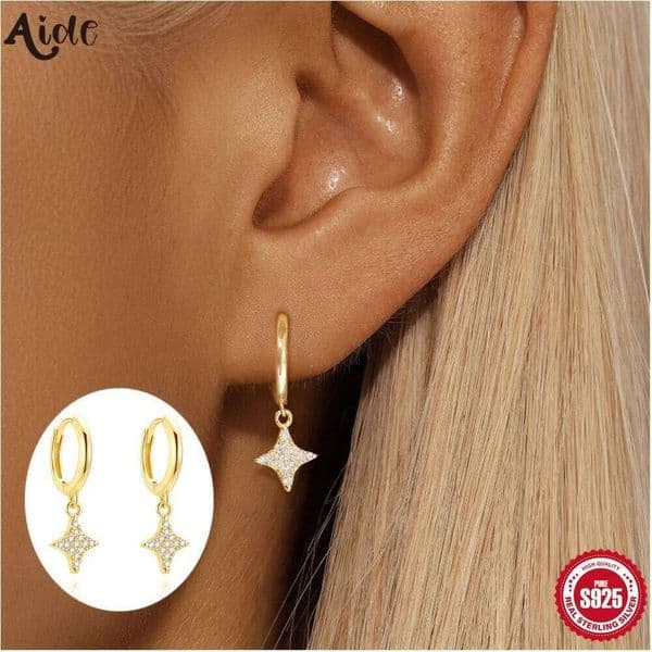 Aide 925 Sterling Silver Earrings For Women Trendy Star Zircon Hoop Earring Jewelry Prevent Allergy Party Accessories Gifts