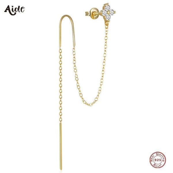 Aide 925 Sterling Silver Long Chain Flower Tassel Drop Earrings for Women Shining Zircon Dangle Earring Wedding Jewelly 1PC