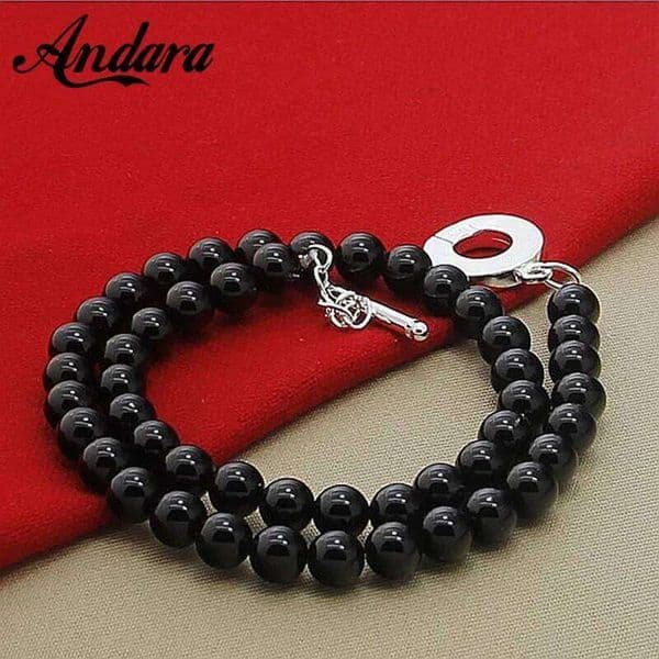 New Trendy 925 Sterling Silver Round Black Pearl Necklaces Women Men Jewelry Wedding Party Gift
