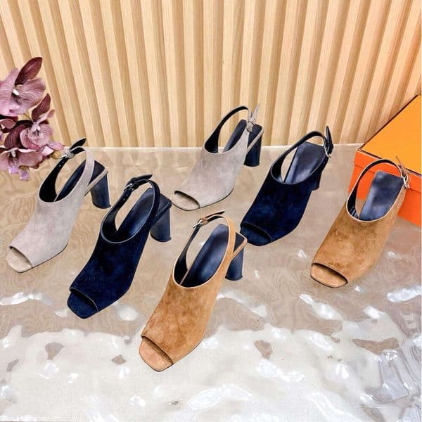 2026 summer vintage peep-toe Designer sandale Luxury metal chunky heel sandal ankle boot casual shoe woman slipper high heel slide Suede leather dress sliders shoes