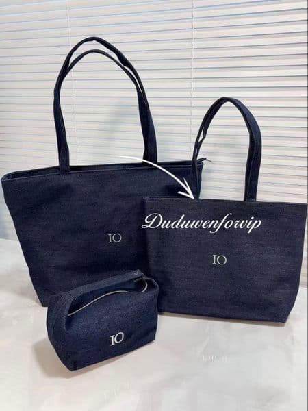 Fashion storage blue denim tote holiday bag beauty classic Metal letter designer gift Classical Organization