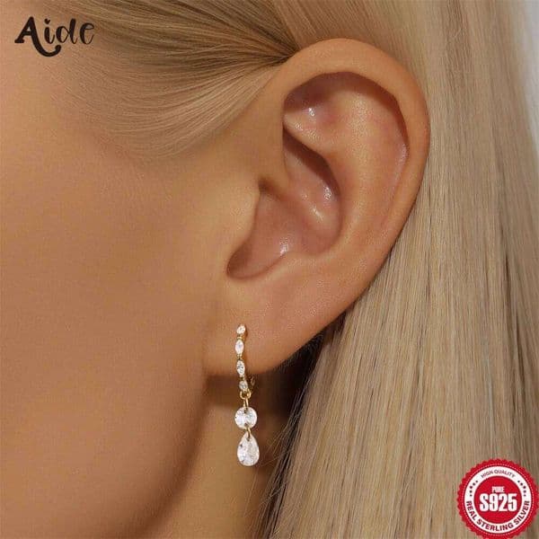 Aide 925 Sterling Silver Classic Round Zircon Pendant Hoop Earring Fashion Earrings For Women Bride Wedding Gift Fine Jewelry