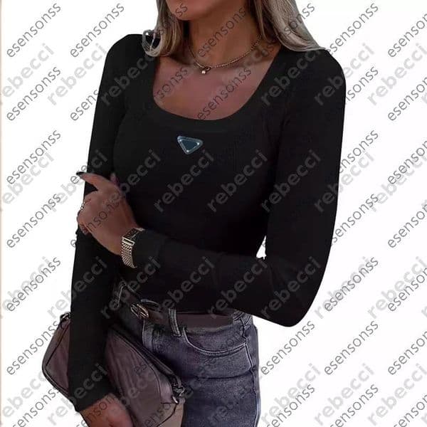 Women's T-Shirt Autumn Clothes Designer Shirt Women Long Sleeved Sexy U-neck Top Casual Womens T-shirt Classic Ladies Clothing Elastic Slim Tops CSD2509231