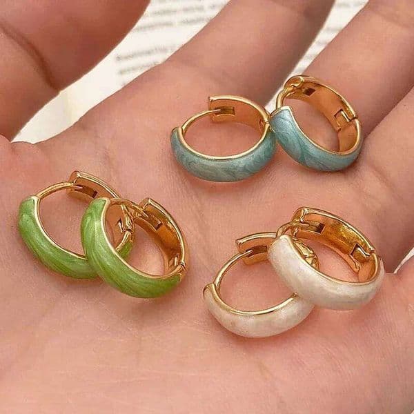 Real 925 Sterling Silver Colorful Enamel Round Hoop Earrings for Women Minimalist Fine Jewelry Trendy Accessories