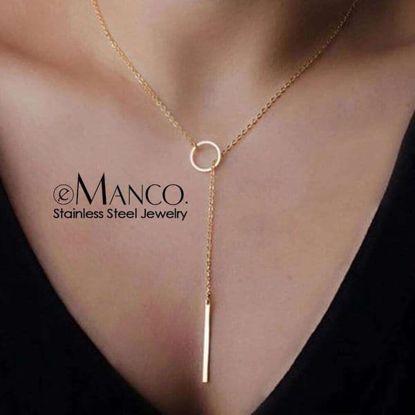 eManco Minimalist Round Rod Pendant Ladies Pearl Clavicle Necklace Leaf Long Chain Fashion Jewelry Statement Girl Gift