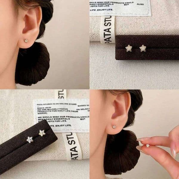 Tibetan Silver Zircon Mini Star Stud Earrings for Women Cute Shining Fashion Jewelry Minimalist Light Luxury Accessory