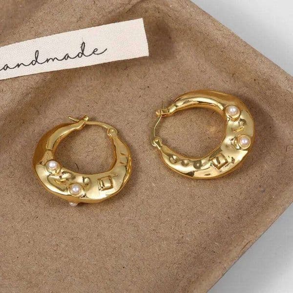 Real 925 Sterling Silver Pearl Round Hoop Earrings for Women Minimalist Vintage Fine Jewelry Personality Accessories