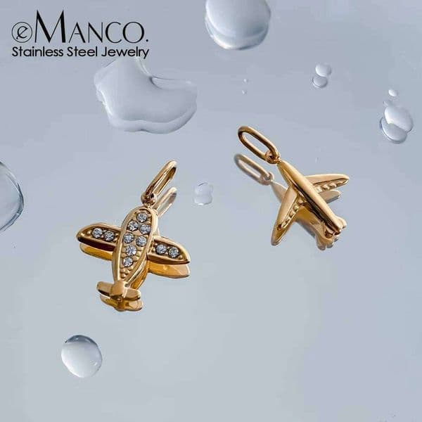 eManco Stainless Steel Airplane Charm Gold Plated Fashion Pendant for DIY Bracelet Necklace Jewelry Making 48 Hours Shipping