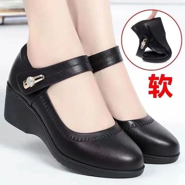 Ddmysports High Quality Genuine Mom S Small Leather Spring Autumn New Soft Sole Non Slip Wedge Middle Aged And Elderly Single Shoes Outdoor Shoes