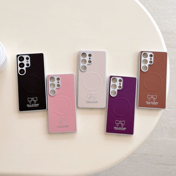 S25 FE Bowknot Magnetic Wireless Charging Cases For Samsung S24 Ultra A05 A15 A16 A54 One Plus 15 PU Leather Hard PC Luxury Bow Lady Magnet Mobile Phone Back