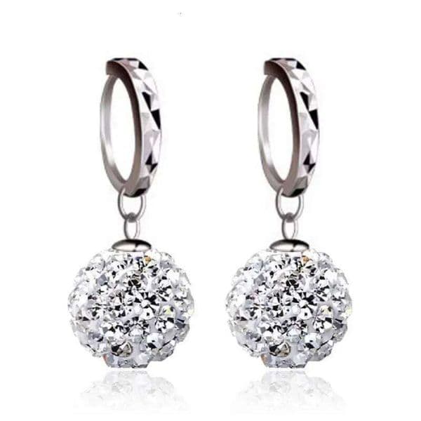 Real 925 Sterling Silver Zircon Ball Pendant Geometric Hoop Earrings for Women Trendy Fine Jewelry Minimalist Accessories