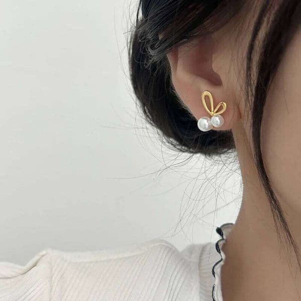 Real 925 Sterling Silver 18K Gold Pearl Bowknot Stud Earrings for Women Minimalist Cute Fine Jewelry Personality Accessories
