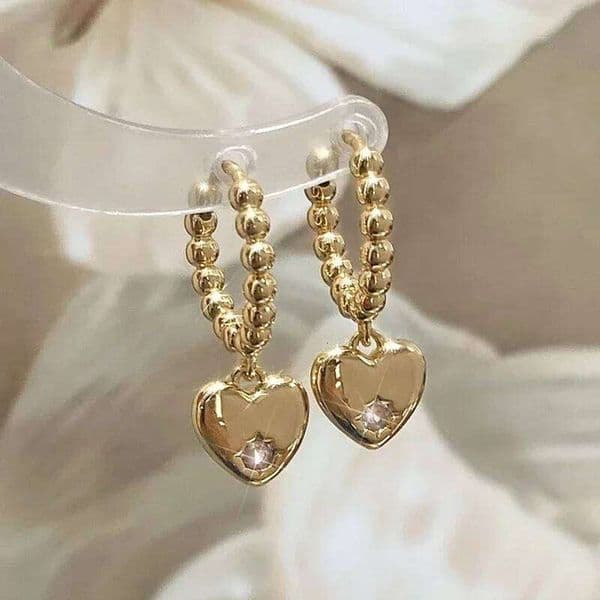 Real 925 Sterling Silver Zircon 14K Gold Heart Pendant Hoop Earrings for Women Minimalist Classic Fine Jewelry Bead Accessories