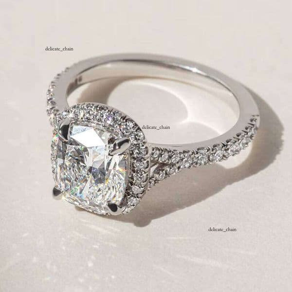 Gia 14K Igi Certified CVD Lab-Grown VVS Moissanite Engagement Ring Cushion Cut Open Shank Halo 10K 18K Gold Yellow Rose Classic Wedding