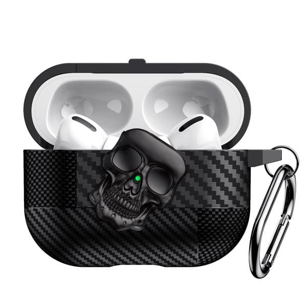 Plain AirPods Cases 1nd 2nd 3nd Generation Case Skull with Lock & Keychain, Carbon Fiber Full Body Shockproof Hard Shell Protective Cover for AirPods Pro 2