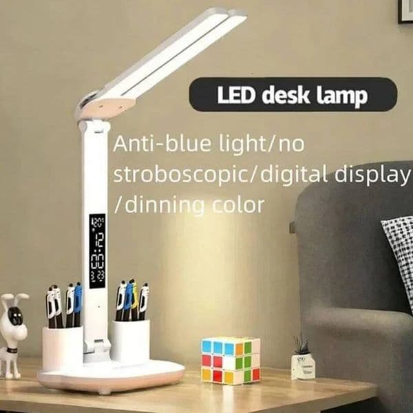 LED Desk USB Dimmable Touch Foldable Table with Calendar Temperature Clock Night Light for Study Reading Lamp