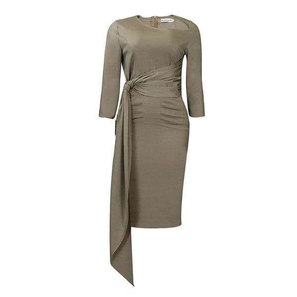(591) Ladies' new style pleated straps solid color hip wrap professional OL temperament large size dress