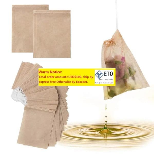 100Pcs Lot Tea Filter Bags Natural Unbleached Paper Bag Disposable Tea Infuser Empty Pouch with Drawstring Bags ZZ
