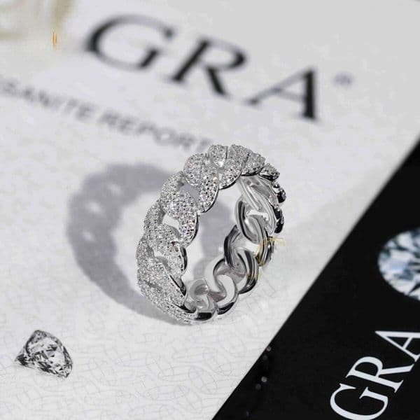 Designer Earrings Designer Hip Hop Jewelry 2 Rows 7mm Wide Cuban Chain 925 Silver Moissanite Diamond Ice Out Rap Men's Ring