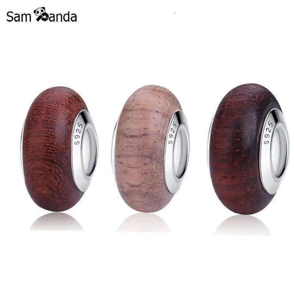 Authentic 925 Sterling Silver Classical Wooden Beads Murano Glass DIY Bead Charm Fit Original Bracelets Charms Jewelry