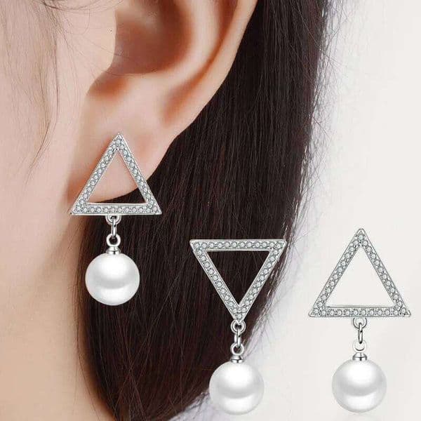 NEW 925 Sterling Silver Stud Earrings Female Fashion Jewelry Cheap CZ Triangle Earring Round Pearl for Women