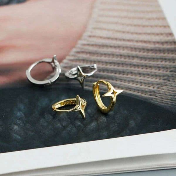 Sampanda 925 Sterling Silver Cross Star Small Hoop Simple Circle Earrings Geometric female lightning earrings
