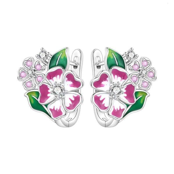 Orstarry S925 Sterling Silver Pink Cherry Blossom Flower Versatile Hoop Earrings For Women Jewelry Original Party Gifts