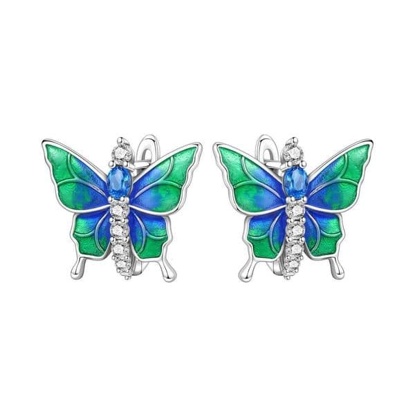 Orstarry Original 925 Sterling Silver Blue Green Butterfly Insect Earrings Women Hoop Earring Anniversary Jewelry Trendy Gifts