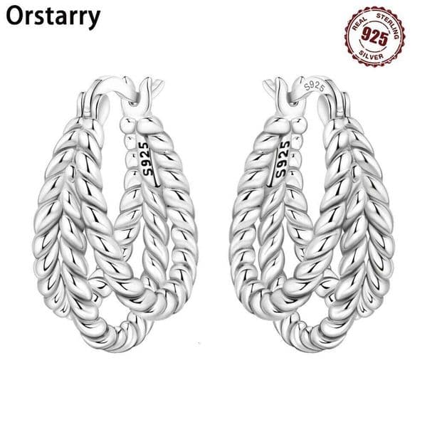 Orstarry S925 Sterling Silver Exquisite Twisted Versatile Hoop Earrings For Women Jewelry Original Party Gifts