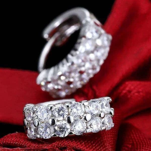 New 925 Sterling silver elegant Double row crystal Round Earrings Stud for women Fashion Wedding accessories Jewelry