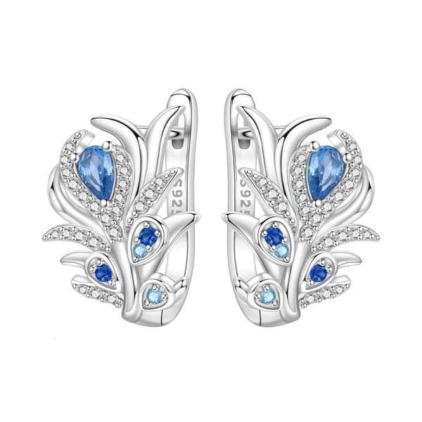 Orstarry 925 Sterling Blue Zircon Lucky Feather Silver Hoop Earrings For Women Jewelry Original Party Gifts