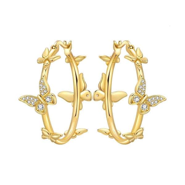 Orstarry Original 925 Sterling Silver Golden Butterfly Insects Earrings Women Hoop Earring Anniversary Jewelry Trendy Gifts