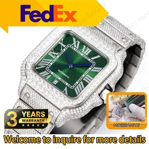 vvs top quality santoss watch vvs moissanite diamond watches swiss auto mechanical movement menwatch super clone urh4O4F iced out strap reloj date montre watchbox