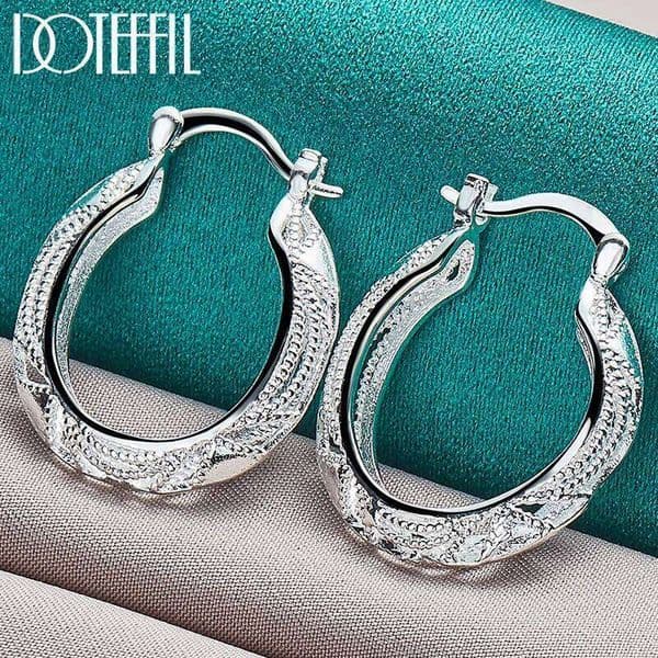 DOTEFFIL 925 Sterling Silver Retro Hollow Flower 30mm Hoop Earring For Woman Fashion Wedding Engagement Party Jewelry
