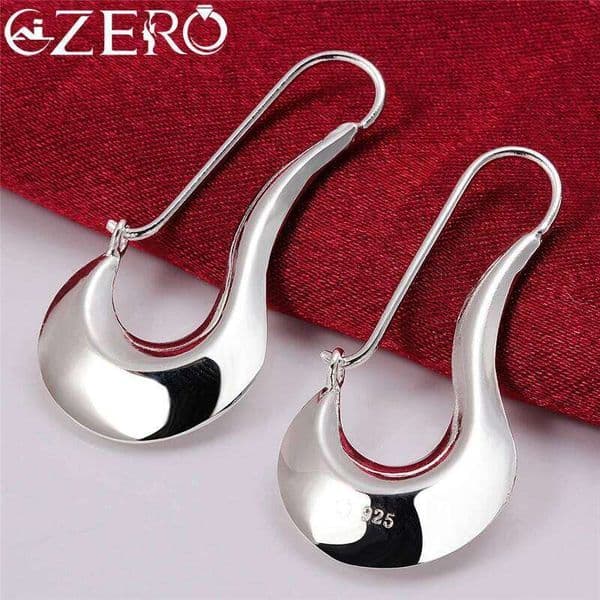 ALZIERO 925 Sterling Silver Curved Hook Drop Earrings For Women Lady Jewelry Fashion Charm Wedding Engagement Party Gift