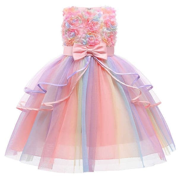 New Children's V-Neck Cake Princess Christmas Evening Kids Dress