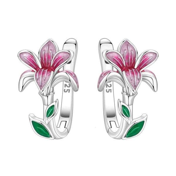 Orstarry Original 925 Sterling Silver Pink Magnolia Flower Earrings Women Hoop Earring Anniversary Jewelry Trendy Gifts