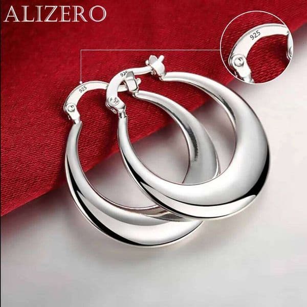 ALIZERO 925 Sterling Silver 30mm Big Hoop Earrings For Women Fashion Wedding Party Jewelry Gift