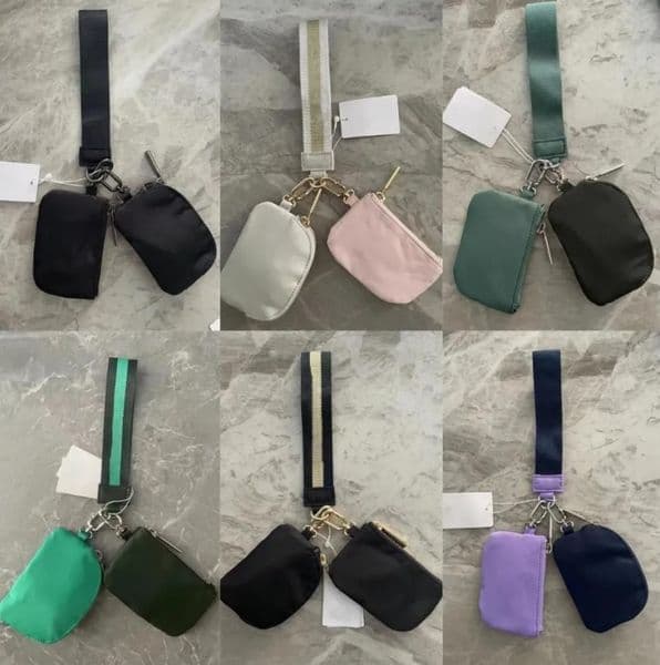 US Warehouse Designer Dual Pouch Wristlet Bag Black GOLd Yohain Keychain Yoga Bag Mini Zip Around Wristlet Portable Wallet bag Coin Purse