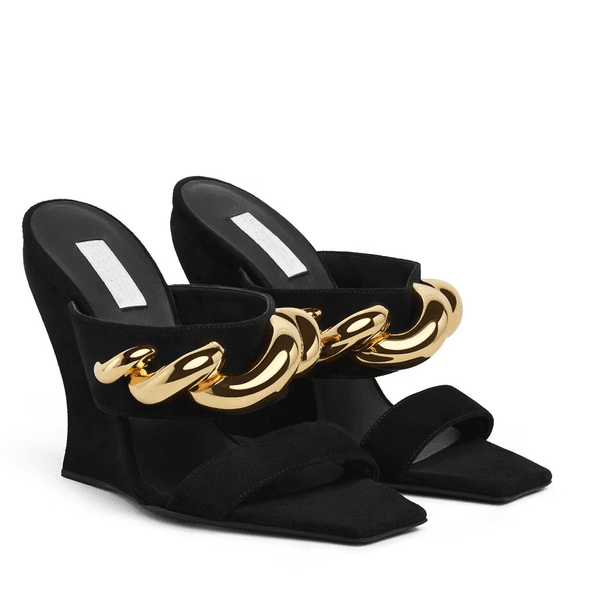 Top Luxury Women Maison Wave Jewel Mules Suede Leather Wedge Heel Lady Slip On Sandals Shoes Comfort Brand Party Wedding Dress Sandalias