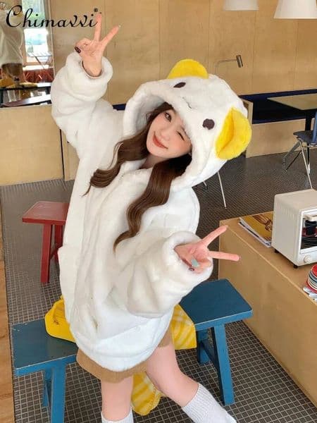 Bestseller Original Soft Cute Coat Autumn and Winter New Fashion Fleece Thickened Warm Cat Ear Girls Women Plush Cotton Jacket ddmytues